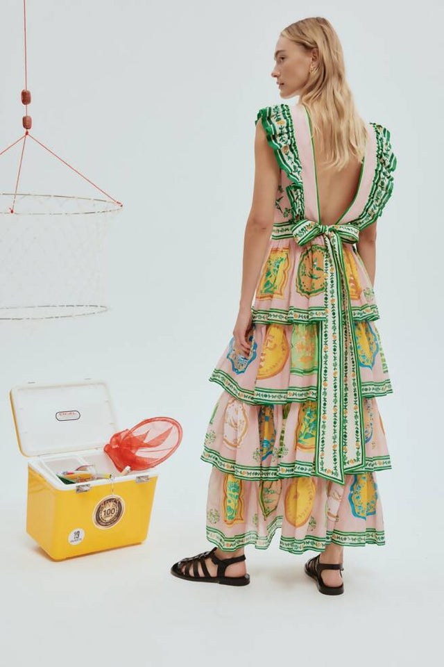 Alemais Porcelain Frill Midi Dress / Size 10 - 10 / Multi - Dresses