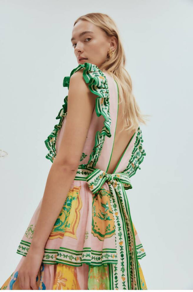 Alemais Porcelain Frill Midi Dress / Size 10 - 10 / Multi - Dresses