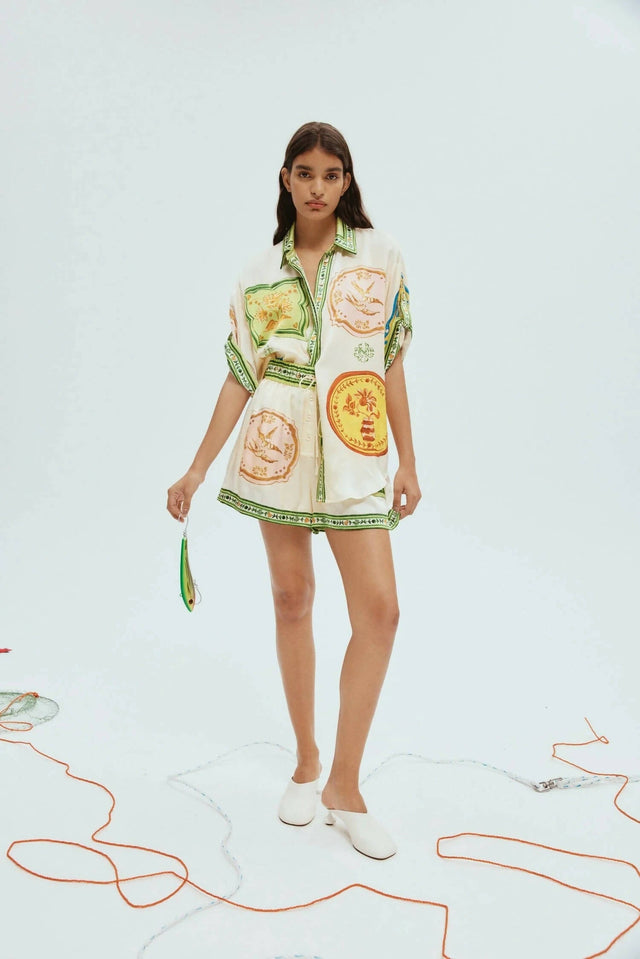 Alemais Porcelain Silk Shirt and Shorts Set - Outfit Sets