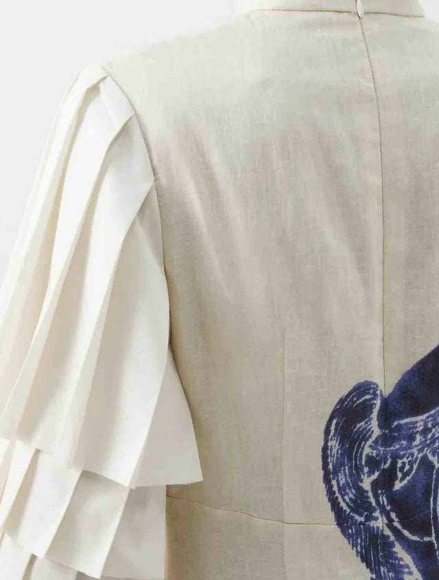 Alemais Rider Pleat Sleeve Midi Dress Cream/Blue Size 14 - 14 / Print - Dresses