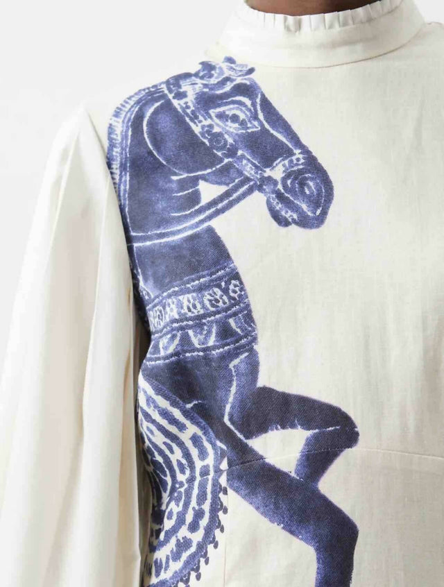 Alemais Rider Pleat Sleeve Midi Dress Cream/Blue Size 14 - 14 / Print - Dresses