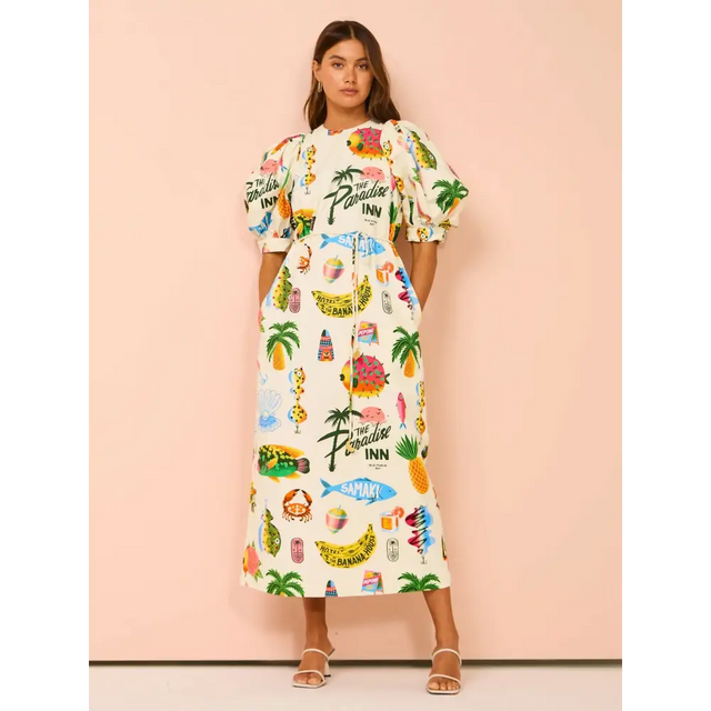 Alemais Samaki Puff Sleeve Midi Dress In Multi - 10 / Print - Dresses