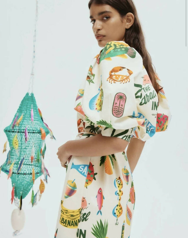 Alemais Samaki Puff Sleeve Midi Dress in Multi Size AU 12 14 & 16 - Dresses
