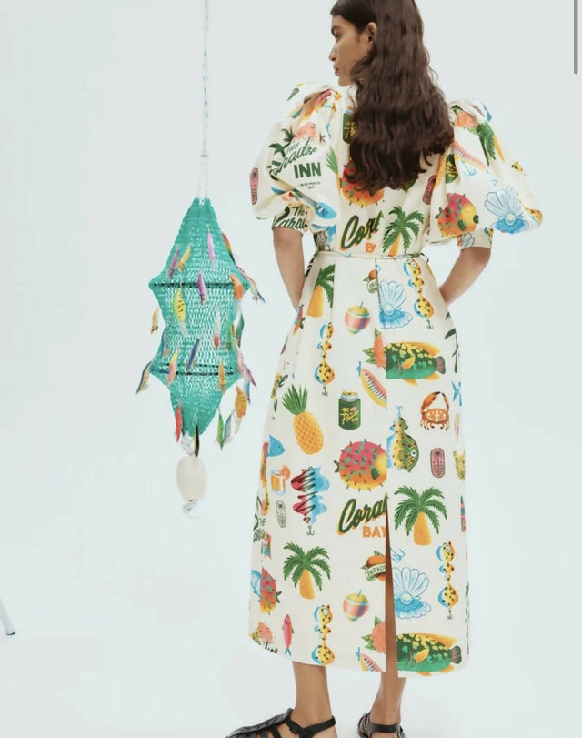 Alemais Samaki Puff Sleeve Midi Dress in Multi Size AU 12 14 & 16 - Dresses