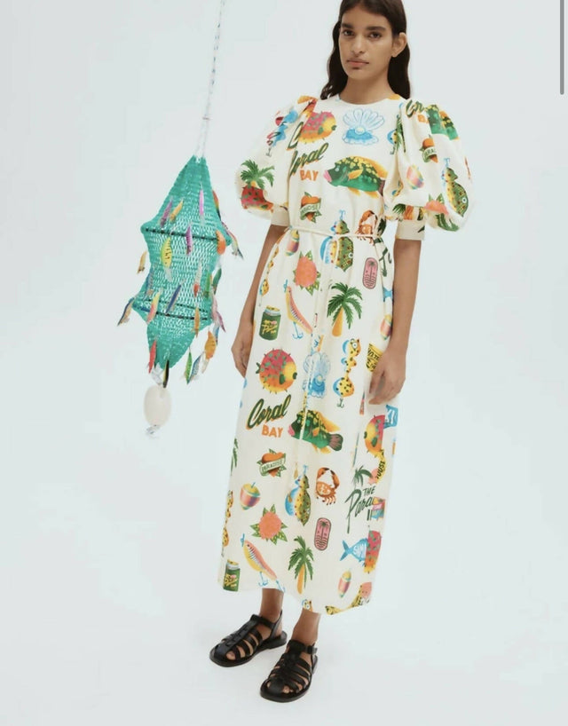 Alemais Samaki Puff Sleeve Midi Dress in Multi Size AU 12 14 & 16 - Dresses