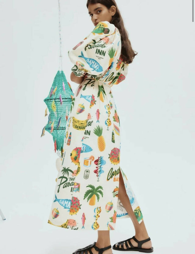 Alemais Samaki Puff Sleeve Midi Dress in Multi Size AU 12 14 & 16 - Dresses