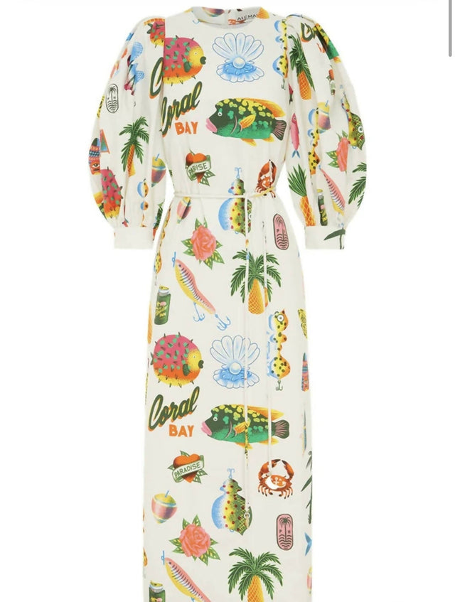 Alemais Samaki Puff Sleeve Midi Dress in Multi Size AU 12 14 & 16 - Dresses
