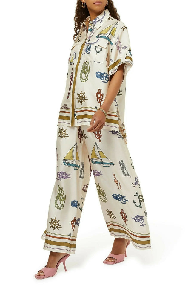 Alemais Ships Ahoy Silk Shirt and Pants Set (Top size 12 Pants Size 14) - 12 / Print - Outfit Sets
