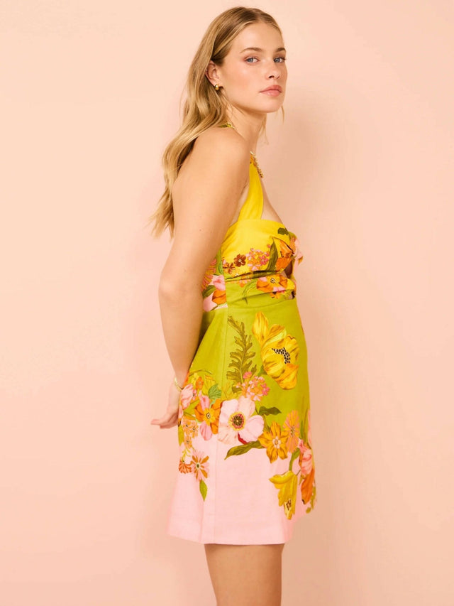 ALEMAIS - Alemais Silas Halter Mini Dress Print Size 10