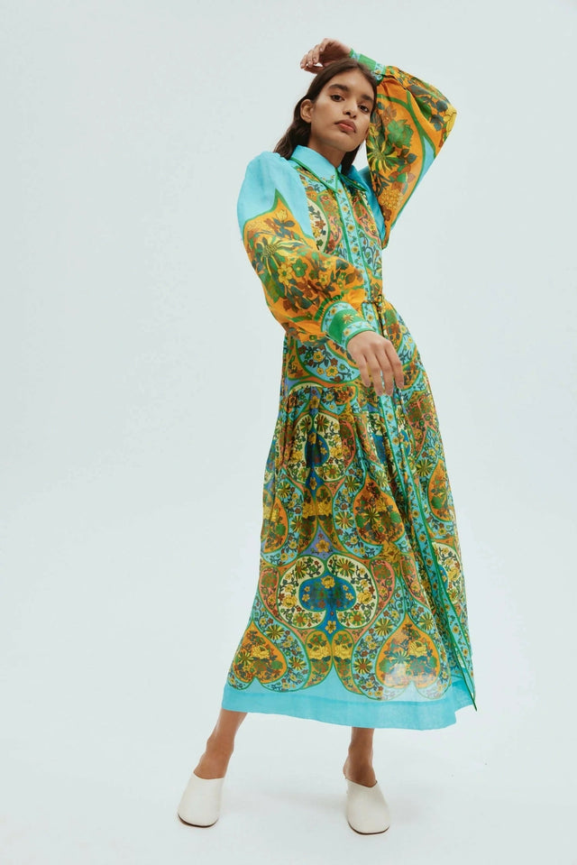 Alemais Sofie Midi Shirtdress Multi Floral Size 12,14 & 16 - Dresses