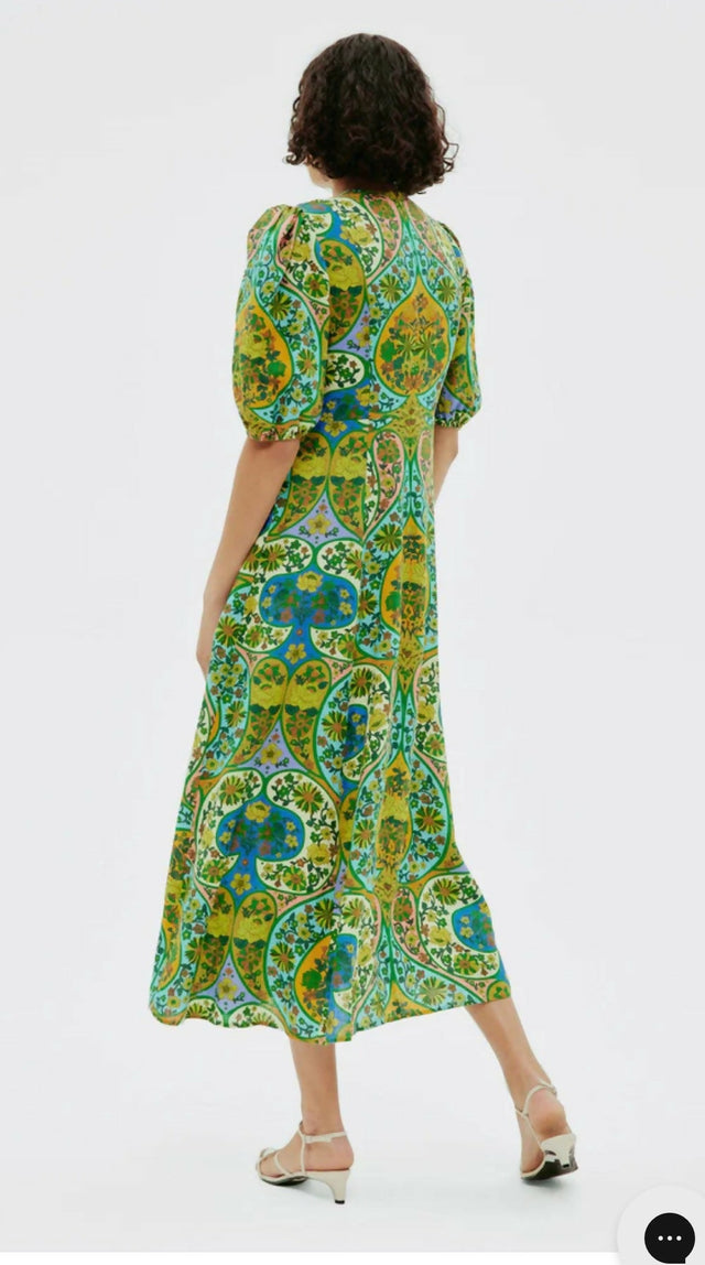 Alemais Sofie Puff Sleeve Midi Dress Multi Size AU 14 & 16 - Dresses