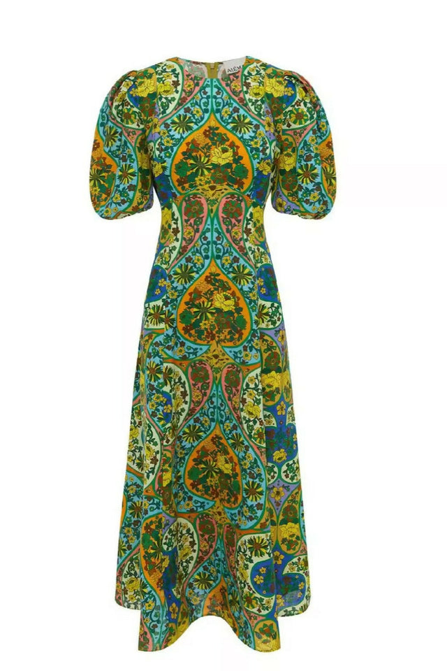 Alemais Sofie Puff Sleeve Midi Dress Multi Size AU 14 & 16 - Dresses