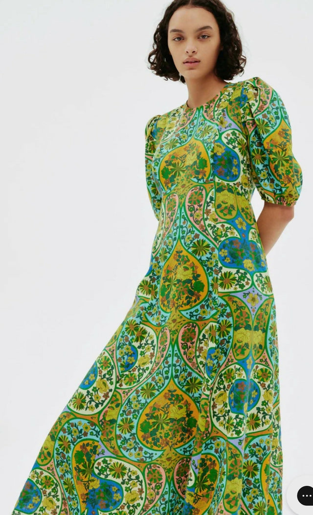 Alemais Sofie Puff Sleeve Midi Dress Multi Size AU 14 & 16 - Dresses