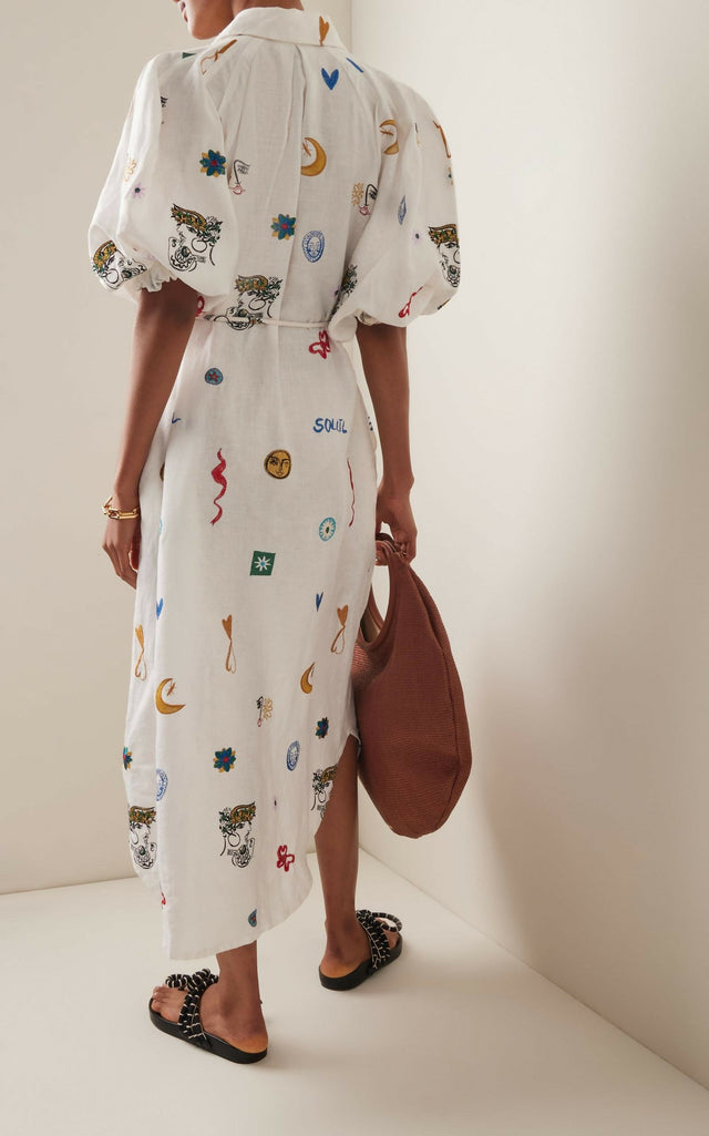 Alemais Soleil Embroided Linen Shirtdress Size 10 - 10 / Print - Dresses