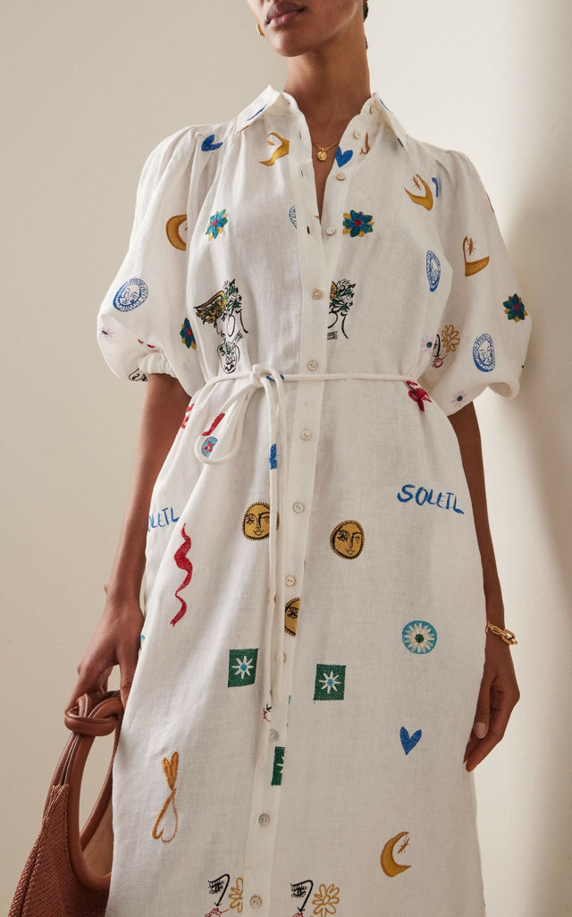 Alemais Soleil Embroided Linen Shirtdress Size 10 - 10 / Print - Dresses