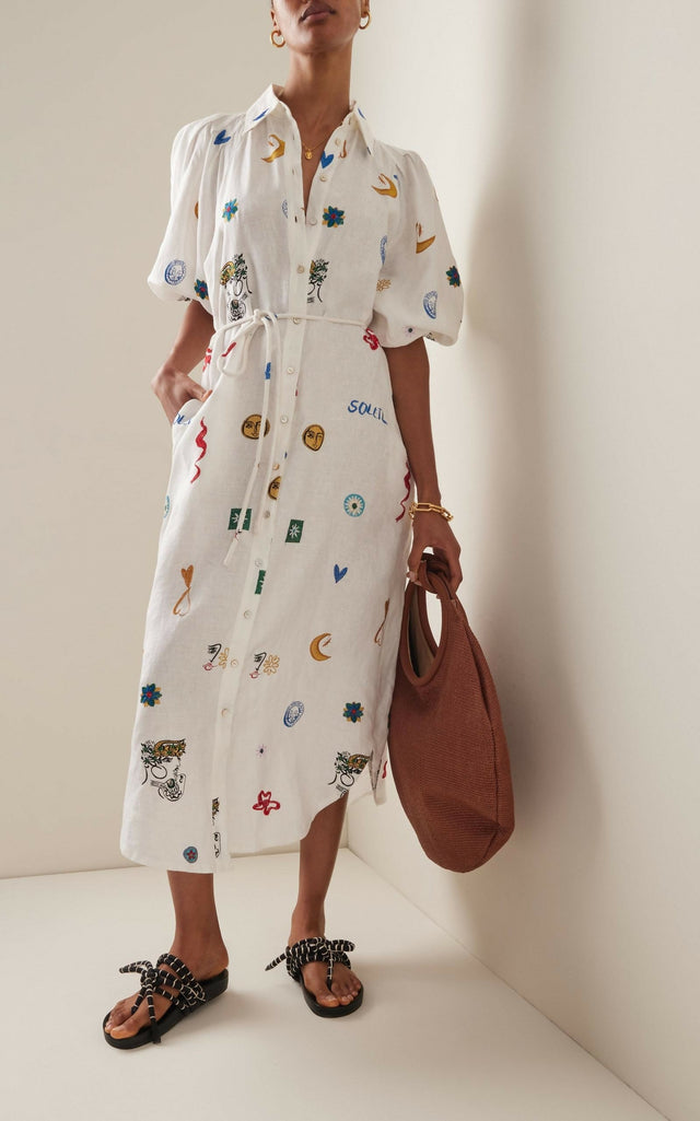 Alemais Soleil Embroided Linen Shirtdress Size 10 - 10 / Print - Dresses