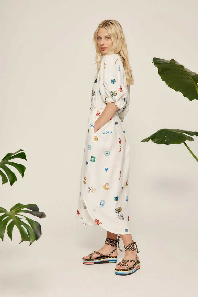 Alemais Soleil Embroided Linen Shirtdress Size 10 - 10 / Print - Dresses