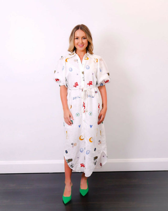 AlemaisSoleilEmbroidedShirtdressDesignerDressHire