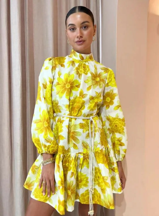 Alemais Sonny Mini Dress Yellow Floral Size 8 - Dresses