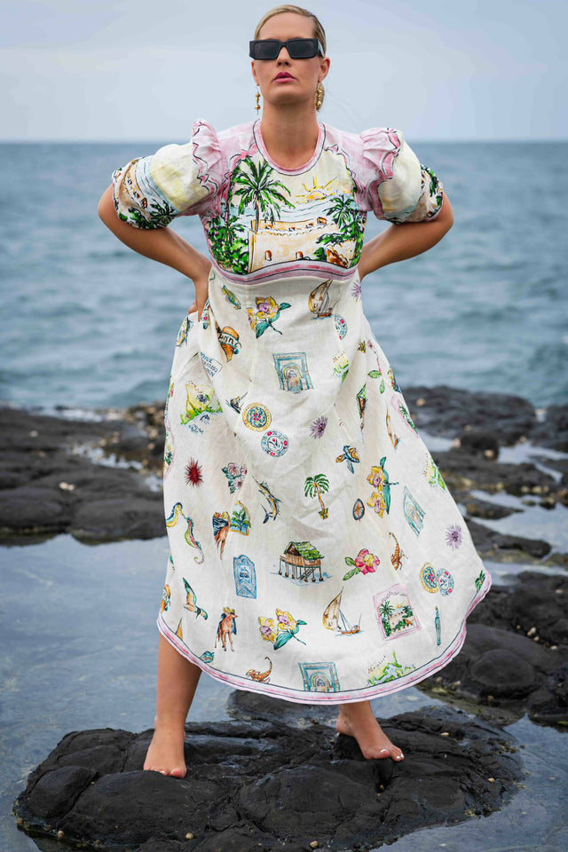 Alemais Sunset Midi Dress Print Size 14 & 16 - Dresses