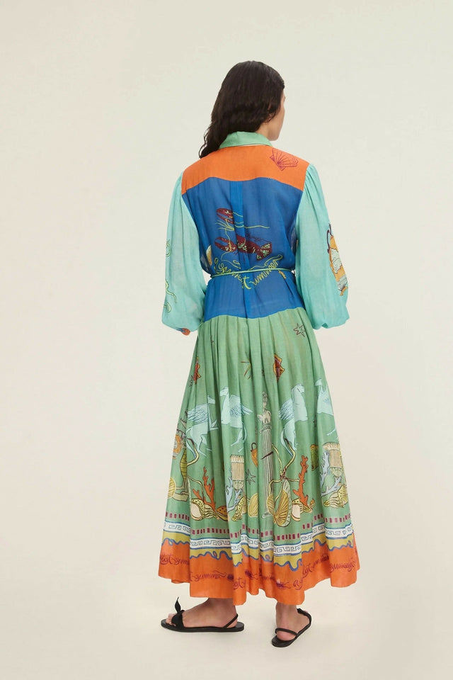 Alemais Surrealist Summer Ramie Midi Shirtdress Size 16 - 16 / Green - Dresses