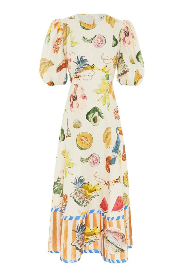 Alemais Theo Midi Dress Ivory Print Size AU 16 - 16 / Print - Dresses