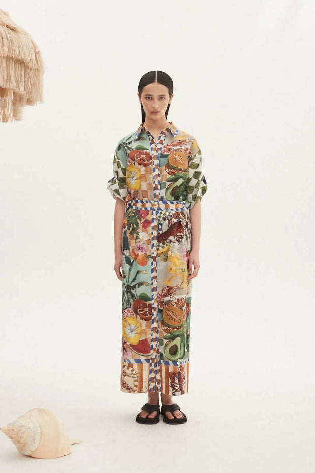 Alemais Theo Shirt and Column Skirt Ivory Print Size AU 16 - 16 / Print - Outfit Sets