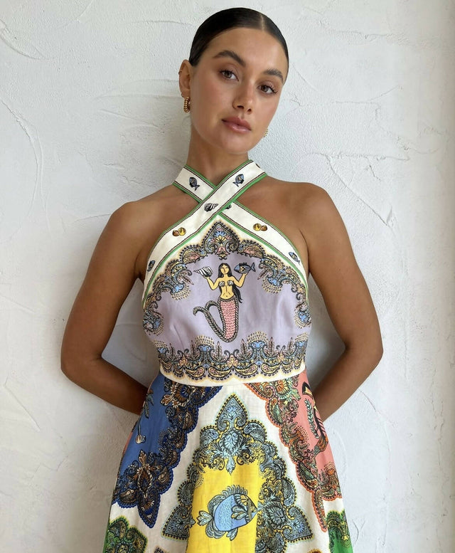 ALEMAIS - Alemais Trippy Troppo Halter Midi Dress