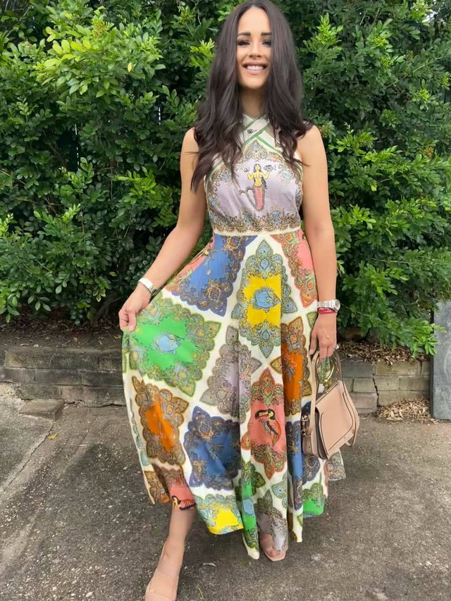 ALEMAIS - Alemais Trippy Troppo Halter Midi Dress