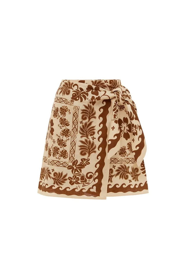 Alemais Tropic Shirt and Sarong Skirt Set Choc/Cream Size 12 - 12 / Brown - Outfit Sets