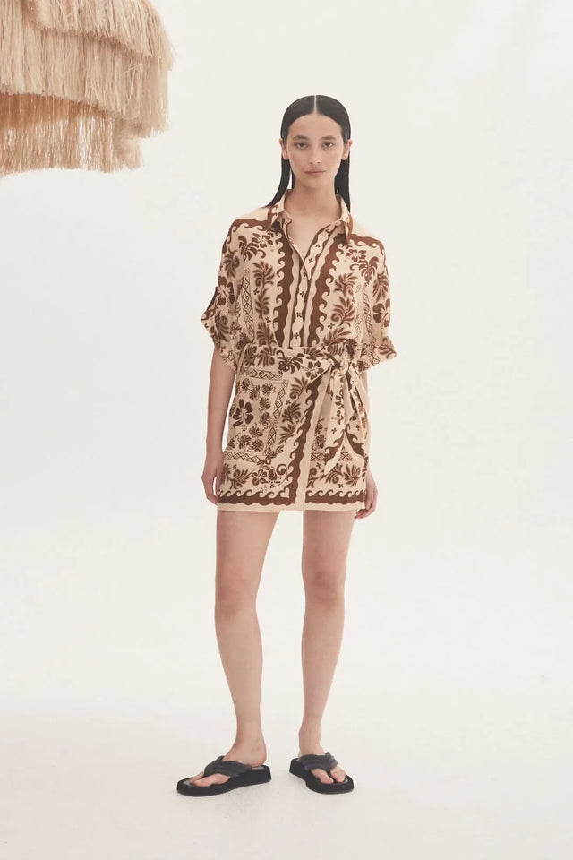 Alemais Tropic Shirt and Sarong Skirt Set Choc/Cream Size 12 - 12 / Brown - Outfit Sets