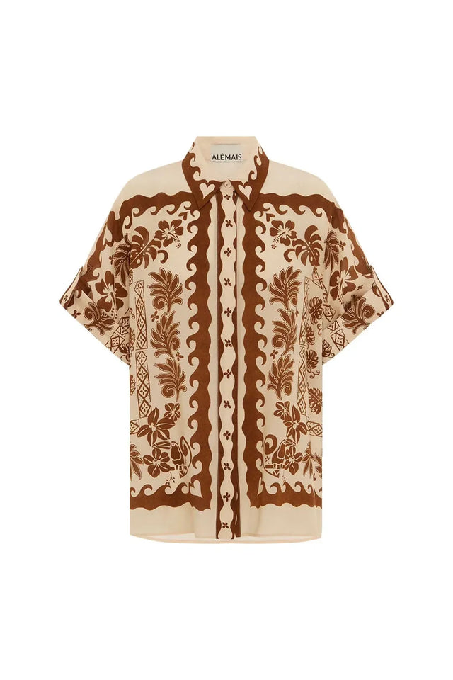 Alemais Tropic Shirt and Sarong Skirt Set Choc/Cream Size 12 - 12 / Brown - Outfit Sets