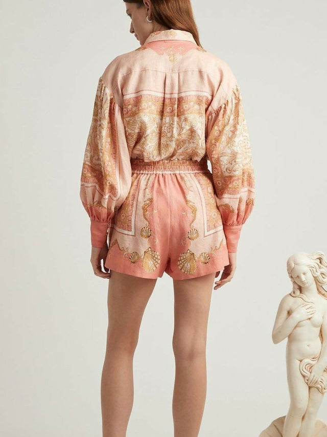 Alemais Ursula Shirt and Short Set Pink Size AU 14 - 14 / Print - Outfit Sets