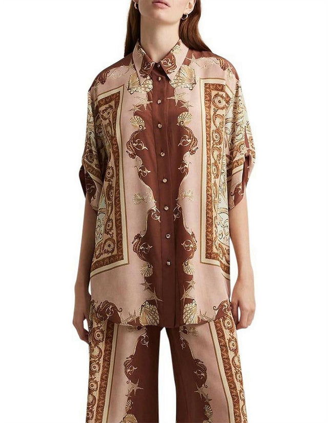 Alemais Ursula Silk Shirt in Copper - 14 / Print - Tops