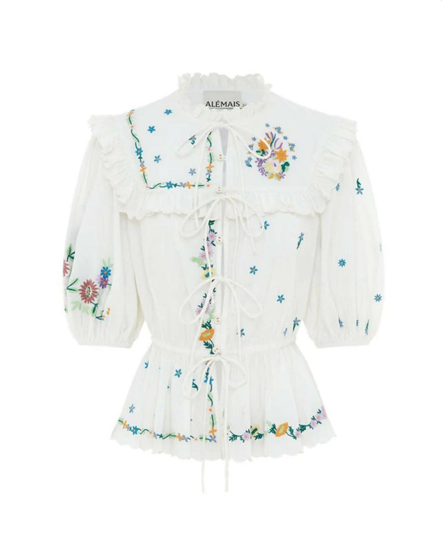 Alemais Willa Embroidered Blouse and Skirt Set Floral Size 14 - 14 / White - Outfit Sets
