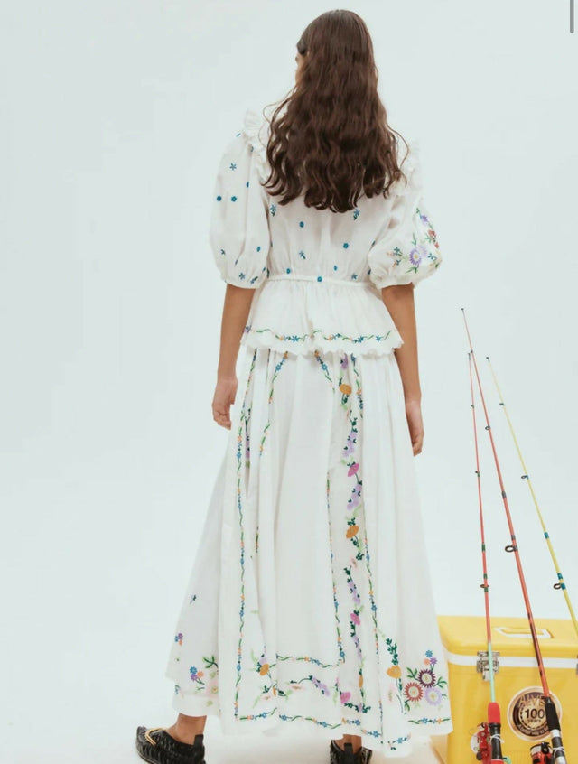 Alemais Willa Embroidered Blouse and Skirt Set Floral Size 14 - 14 / White - Outfit Sets