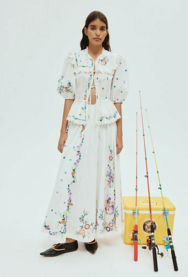 Alemais Willa Embroidered Blouse and Skirt Set Floral Size 14 - 14 / White - Outfit Sets