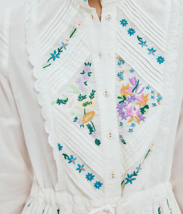 Alemais Willa Embroidered Midi Shirt Dress White Floral Size 16 - 16 / Floral - Dresses