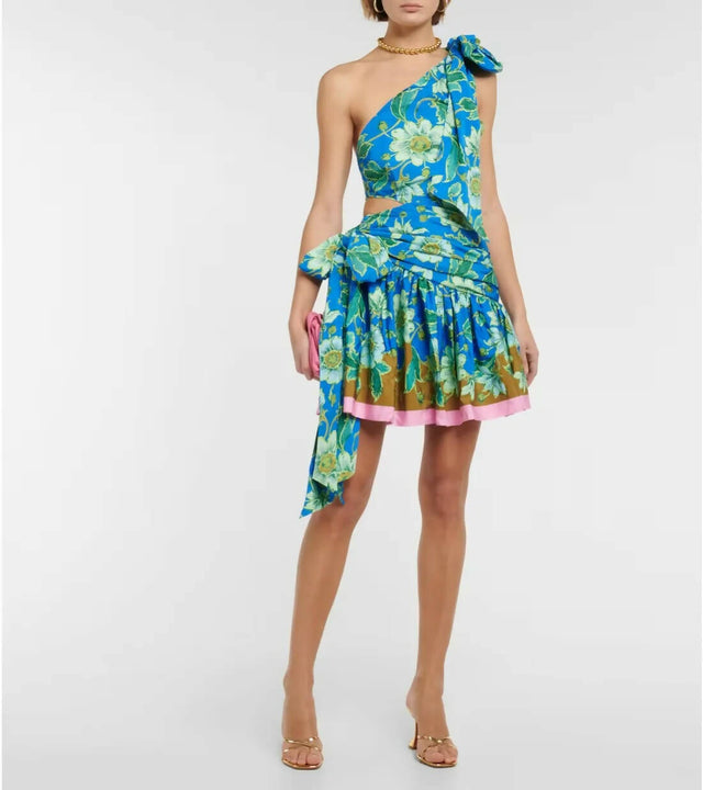 Alemais Winnie One Shouldered Mini Dress - 10 / Floral - Dresses