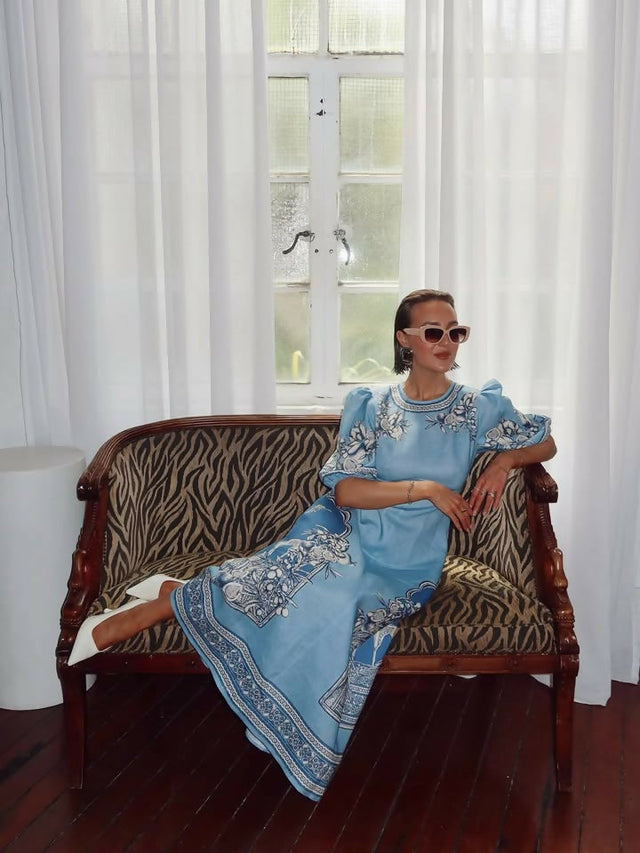 Alemais X La Sirena Villa Romantica Midi Dress - 16 / Blue - Dresses