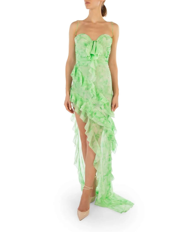 Alessandra Rich Asymmetric Embellished Tie-Dyed Silk-Georgette Gown Green Size 36/ AU 6 - 6 / Green - Dresses