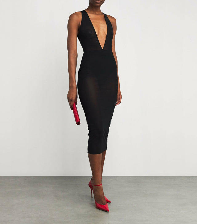 Alex Perry Halter Midi Dres Stretch Mesh Black Size 6 8 & 10 - Dresses