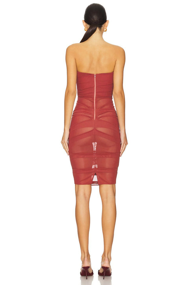 Alex Perry Power Mesh Midi Dress Cognac Red Size 6 - 6 / Red - Dresses