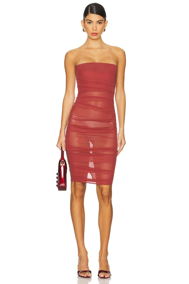 Alex Perry Power Mesh Midi Dress Cognac Red Size 6 - 6 / Red - Dresses