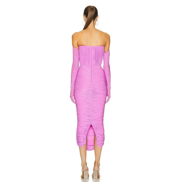 Alex Perry Prescott Lycra Ruched Cup Midi Dress With Gloves Pink Size 10 - 10 / Pink - Dresses