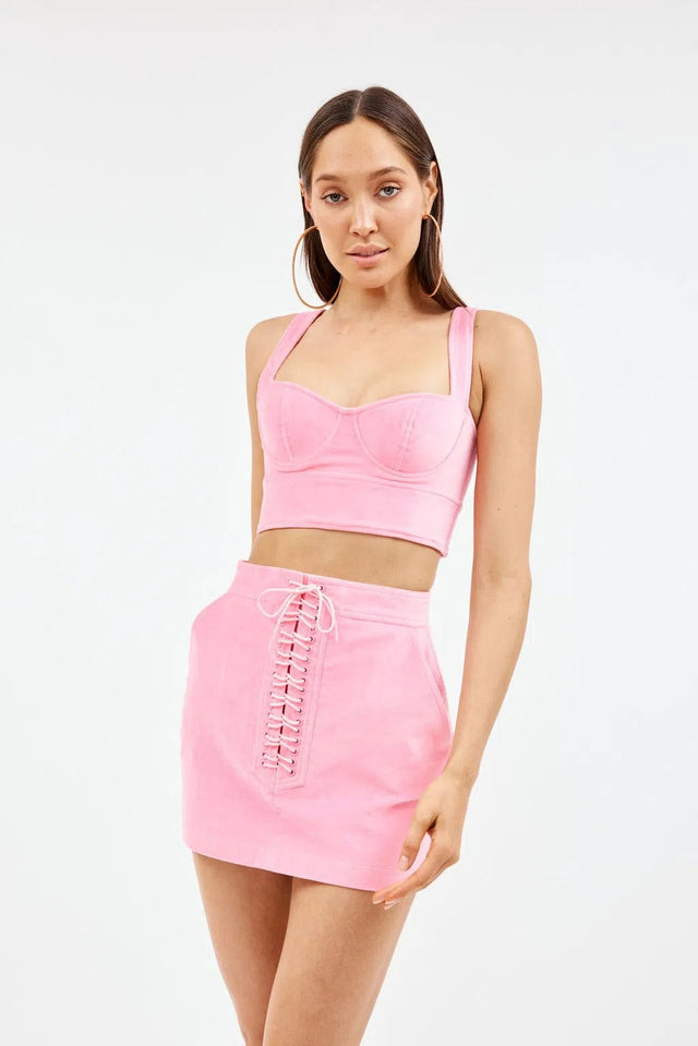 Alex Perry Rowan Mini Skirt & Visit Cole Bra Top Set Glitter Pink - 6 / Pink - Outfit Sets
