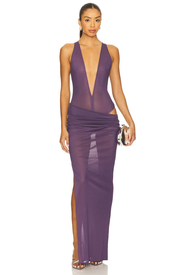 Alex Perry Tucked Halter Column Maxi Dress Purple Size 8 & 10 - Dresses