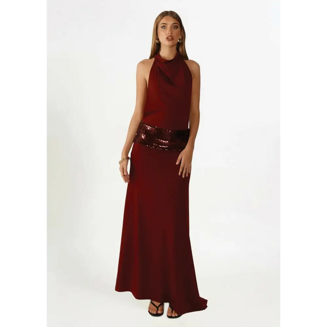 Ance Gria Adele Maxi Gown in Wine - Dresses