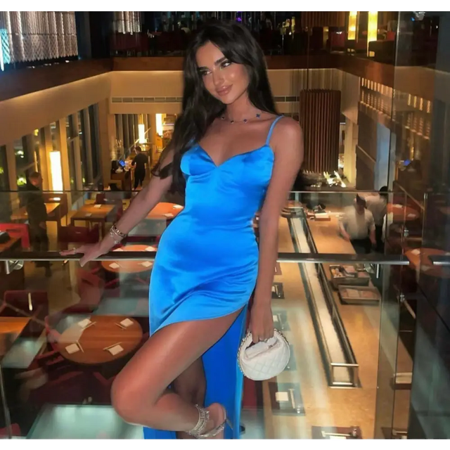 Arcina Ori ‘Amari’ Satin Maxi - XS / Blue - Dresses