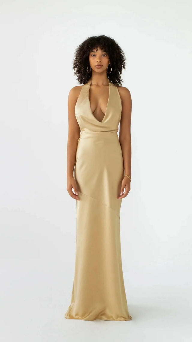 Arcina Ori Daniella Silk Maxi Dress in Gold - 8 / Gold - Dresses